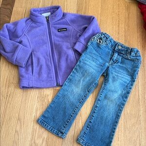 Lot 2 Kids Size 2T Columbia Lavender Fleece Jacket w/ Arizona Denim Dazzle Jeans